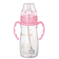 贝儿欣BABISIL十年纪念版9安士宽口径玻璃吸管奶瓶粉蓝色BS5020