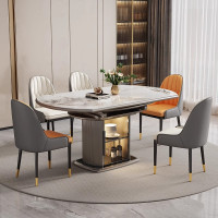 青木川 意式轻奢高级感实木餐桌椅组合套装客厅餐厅家用带收纳储物柜圆形可伸缩折叠小户型吃饭桌子圆桌简约现代