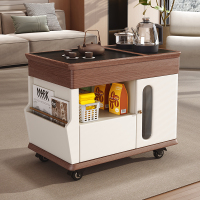 青木川 实木沙发边几侧边柜客厅阳台带轮子可移动家用小户型泡茶桌小茶桌带烧水壶一体茶吧机角几长方形茶几