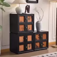 青木川 中古风复古实木床头柜落地主卧室小型家用积木柜香云纱卡门柜收纳柜一体床边斗柜电视柜