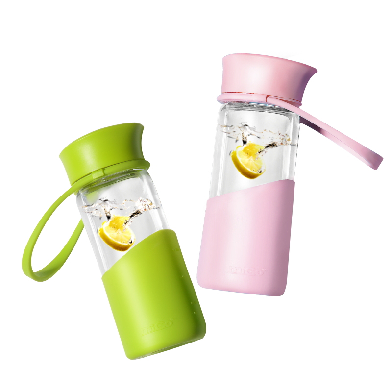 博若莱玻璃杯男女加厚茶杯户外便携硅胶手提耐冷热水杯子