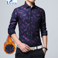 有衣有靠2017新款男士保暖衬衫男长袖印花加绒加厚修身衬衣秋冬季休闲衬衣青少年潮流寸衫