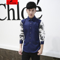 UYUK衬衫男长袖韩版学生潮流个性袖子拼花上衣2017秋冬季新款青年休闲衬衣