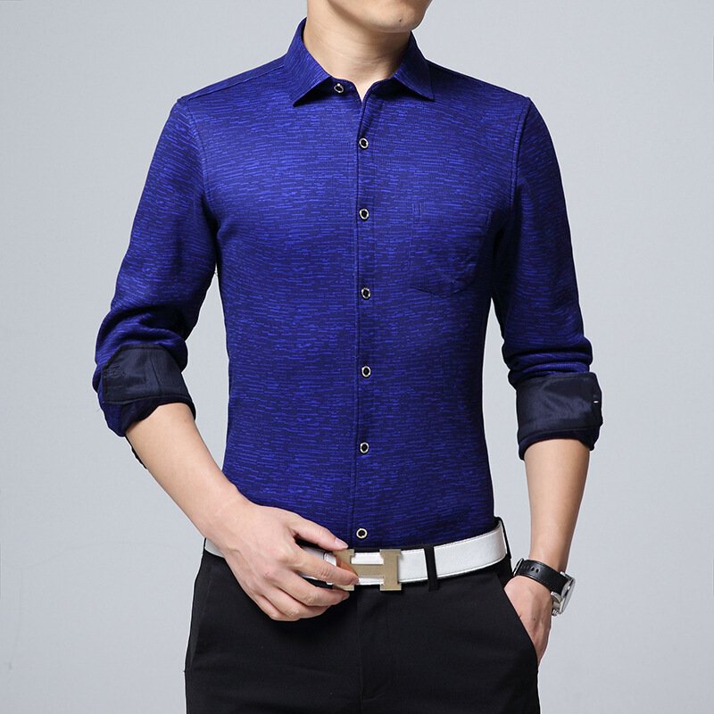 UYUK 秋冬装韩版青少年男士商务长袖衬衣保暖衬衫男加绒加厚冬季休闲外套