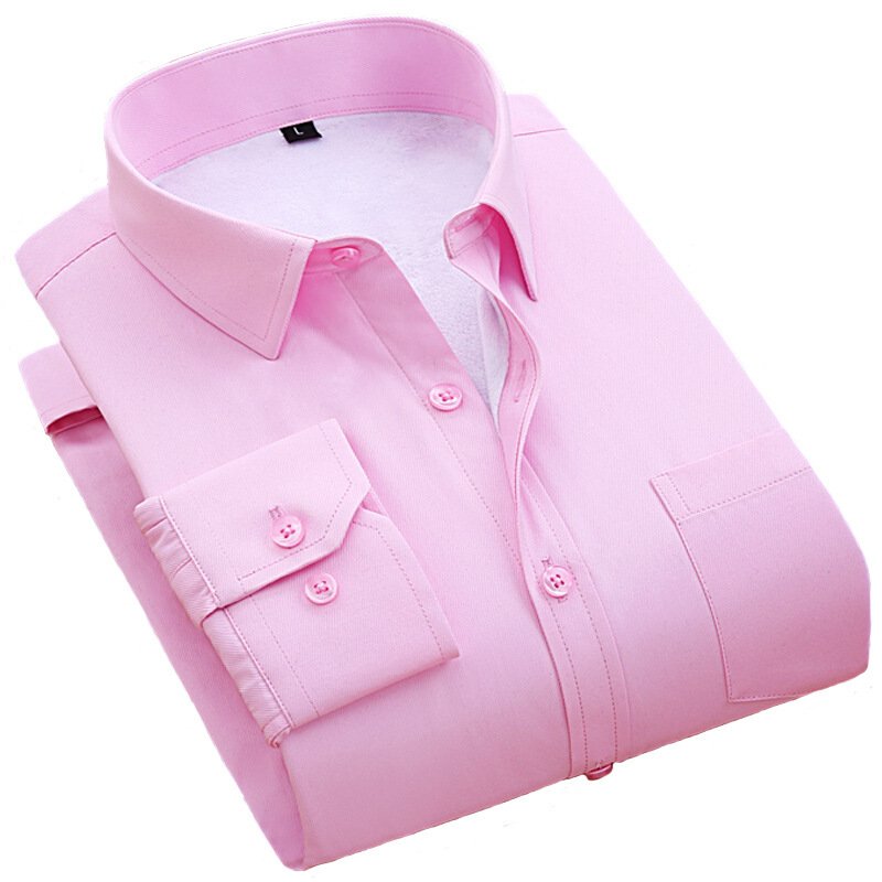 UYUK 冬季男士加绒加厚白衬衫修身青年商务职业正装棉纯色长袖保暖衬衣