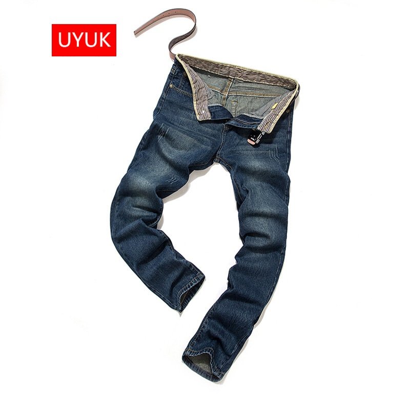 UYUK秋冬季肥佬裤牛仔裤男大码牛仔裤胖子直筒长裤蓝色