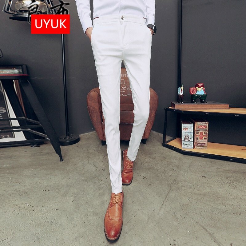 UYUK冬季裤子男加绒加厚修身休闲裤青年韩版潮流男士长裤黑色小脚男裤