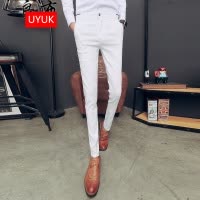 UYUK冬季裤子男加绒加厚修身休闲裤青年韩版潮流男士长裤黑色小脚男裤