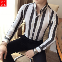 UYUK秋冬男士条纹长袖衬衫商务休闲衬衣男装长袖衬衫修身男棉质衬衣