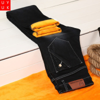 UYUK男士加绒牛仔裤男修身小脚裤男青少年弹力韩版潮流裤子男秋冬新款