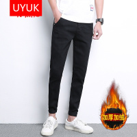 UYUK2017日系秋冬酯加绒大码秋冬牛仔裤刺绣青少年修身长裤男小脚裤