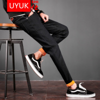 UYUK2017新款秋冬青少年男士百搭加绒加厚保暖冬季小脚裤冬天牛仔裤子韩版潮流黑色