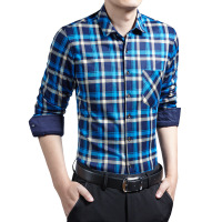 UYUK2017秋冬季新款青年时尚保暖商务修身格子衬衫加绒加厚男士上衣