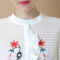 歌诺瑞丝2017春季女装新款韩版立领荷叶边宽松刺绣衬衫女8053