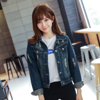 韵诗兰婷 短外套女2016秋新款百搭修身显瘦短款牛仔外套女长袖上衣大码破洞潮8678