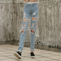 韵诗兰婷2016新款破洞时尚牛仔长裤女123