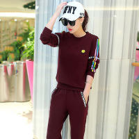 韵诗兰婷2016秋季新款长袖运动休闲套装女学生大码印花卫衣长裤两件套610