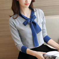 韵诗兰婷2016早秋韩版甜美学院套头毛衣修身显瘦蝴蝶结针织衫女2317
