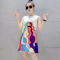 韵诗兰婷2016新款印花显瘦OL无袖背心连衣裙大码A字短裙8013