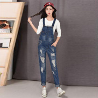 韵诗兰婷波洞牛仔裤女2016秋装新款韩版学生牛仔背带裤长裤 8711