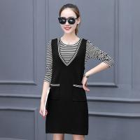 韵诗兰婷2016秋装新款连衣裙套装女韩版大码中长款长袖休闲背带裙两件套潮176