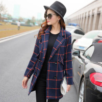 韵诗兰婷2016秋冬新款韩版毛呢外套女中长款大码格子毛呢大衣女装潮6069