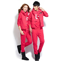 韵诗兰婷2016新款韩版加绒加厚情侣卫衣马甲长裤三件套秋季大码休闲运动学生套装338