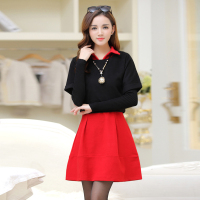 韵诗兰婷女装毛呢连衣裙2016新款韩版时尚休闲长袖打底裙针织两件套装裙8531