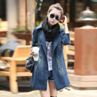 韵诗兰婷2016秋装新款韩版修身牛仔外套女中长款长袖休闲牛仔风衣女8006