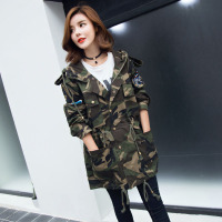 韵诗兰婷女士风衣2016秋冬新款韩版重工刺绣中长款宽松BF风迷彩外套女潮3069