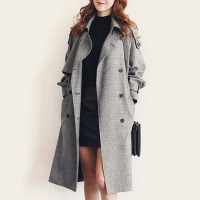 韵诗兰婷2016秋季新款女装大衣外套韩版双排扣中长大码显瘦格子风衣女5672