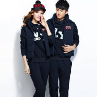 韵诗兰婷韩版2016秋冬新款男女卫衣三件套加绒加厚运动服全棉情侣装运动套装5065