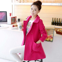 韵诗兰婷毛呢大衣女2016新款韩版显瘦修身长袖中长翻领呢子大衣风衣外套1513