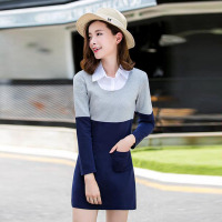 韵诗兰婷女装长袖连衣裙2016秋新款女士大码修身甜美气质假两件中长裙8838