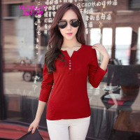 韵诗兰婷2016秋冬加厚加绒打底衫大码女装秋冬装外穿上衣修身纯色V领长袖t恤女潮3256