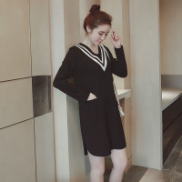 韵诗兰婷2016秋冬新款韩版孕妇撞色V领开叉宽松加厚不倒绒孕妇连衣裙女9279