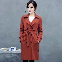 韵诗兰婷2016秋冬新款韩版中长款西装式风衣女显瘦系带双排扣宽松大衣外套6331