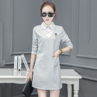 韵诗兰婷2016春秋季新款女装假两件衬衫连衣裙韩版修身显瘦冬长袖粉色短裙8117