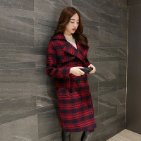 韵诗兰婷2016新款毛呢大衣女冬季欧美双排扣西装翻领长袖中长款呢子外套6617