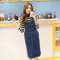 韵诗兰婷韩版百搭牛仔背带裙女装潮中长款牛仔连衣裙子青春减龄326