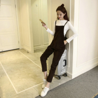 韵诗兰婷2016秋冬装韩版灯芯绒哈伦背带裤女九分裤宽松显瘦吊带裤762