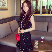 韵诗兰婷2016新款韩版波点鱼尾毛呢连衣裙女针织开衫两件套套装裙子8819