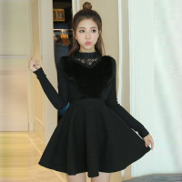 韵诗兰婷2016新款女装韩版气质修身针织打底裙中长款毛呢连衣裙秋冬11765