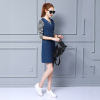 韵诗兰婷秋季长袖连衣裙女装秋装2016新款潮春秋款韩版牛仔背带裙两件套裙3051