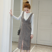 韵诗兰婷2016新款加绒长袖针织衫背心毛呢背带连衣裙时尚两件套装女秋冬5729