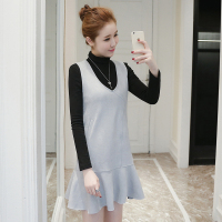 韵诗兰婷2016秋冬装加绒长袖针织衫背心毛呢背带连衣裙时尚两件套装女5729