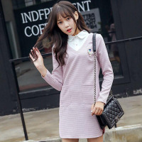 韵诗兰婷衬衫连衣裙2016春秋季新款女装假两件韩版修身显瘦冬长袖粉色短裙8251