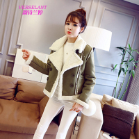 韵诗兰婷2016新款上衣女装韩版短款外套显瘦鹿皮绒羊羔毛翻领加厚棉服外套9852