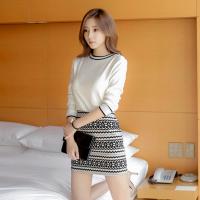 韵诗兰婷2016新款显瘦长袖套头毛衣连衣裙两件套印花拼接包臀短裙309