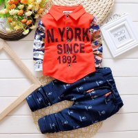 小一峰(xiaoyifeng)2016春季新款潮流拼接衬衫小孩外出服修身牛仔套装男儿童两件套F161076